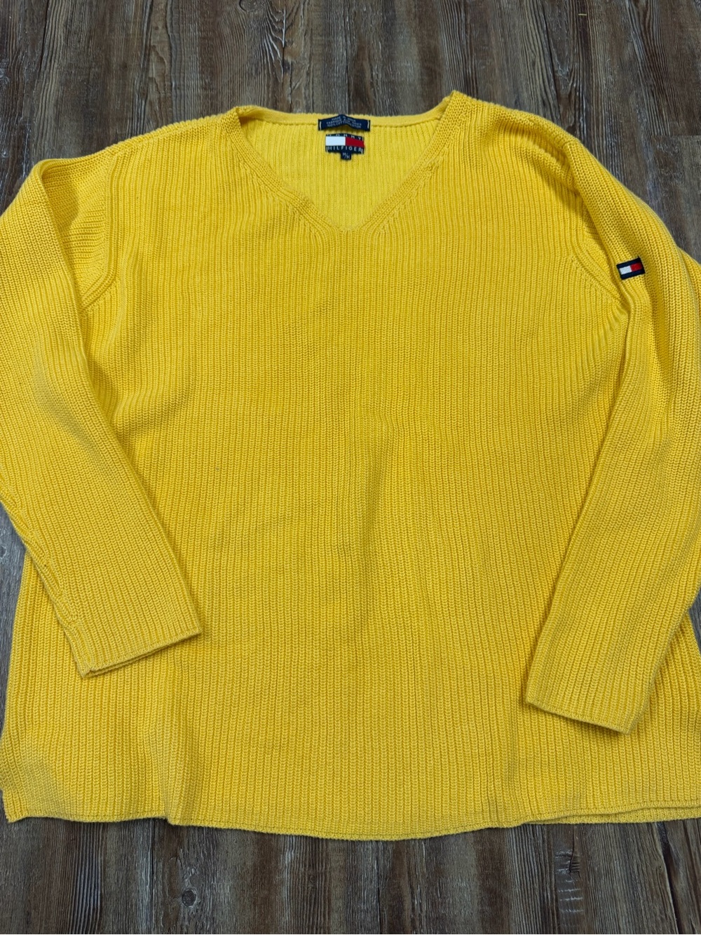 Vintage 90s 100% cotton Tommy Hilfiger yellow ribbed knit sweater